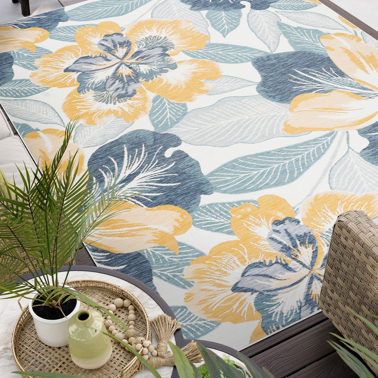 Tayse Floral Area Rug FLO14-Ramon Contemporary Flat Weave Indoor/Outdoor Polypropylene