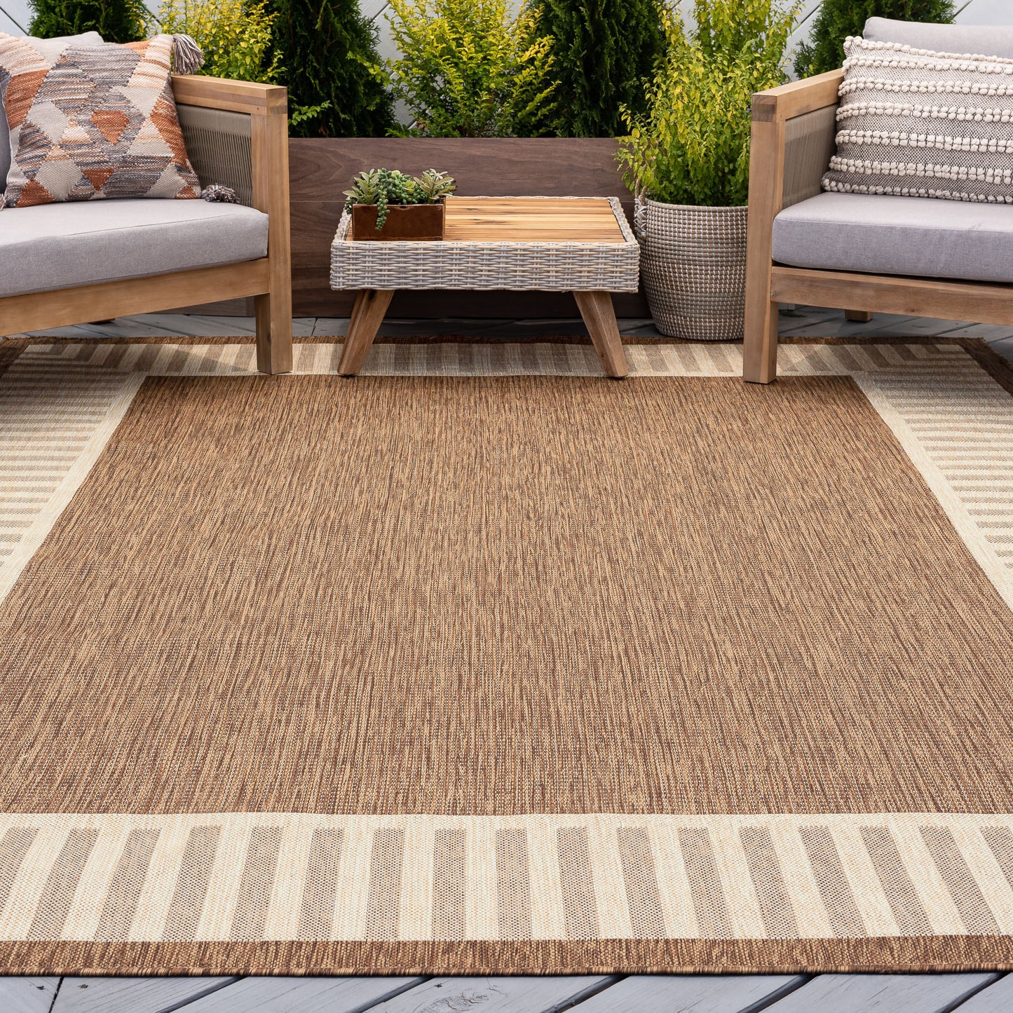 Tayse Striped Border Area Rug ECO11-Elgin Transitional Flat Weave Indoor/Outdoor Polypropylene