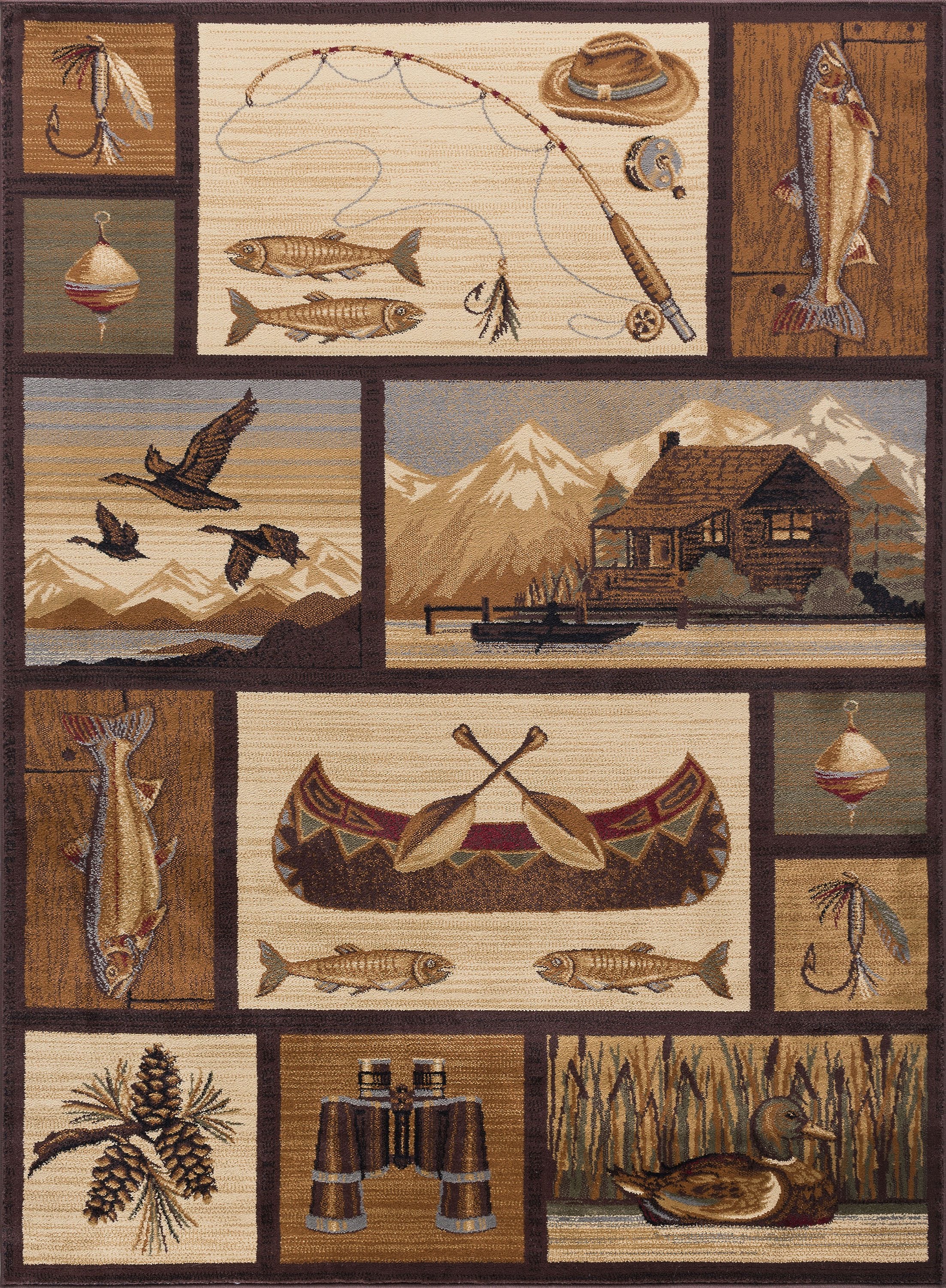 Tayse Lodge Area Rug NTR66-Cabin Getaway Novelty Cut Pile Indoor Polyp ...