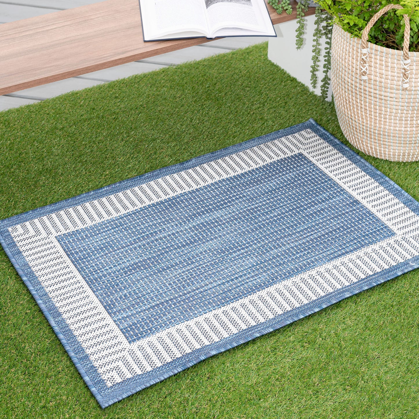 Tayse Striped Border Area Rug ECO11-Elgin Transitional Flat Weave Indoor/Outdoor Polypropylene