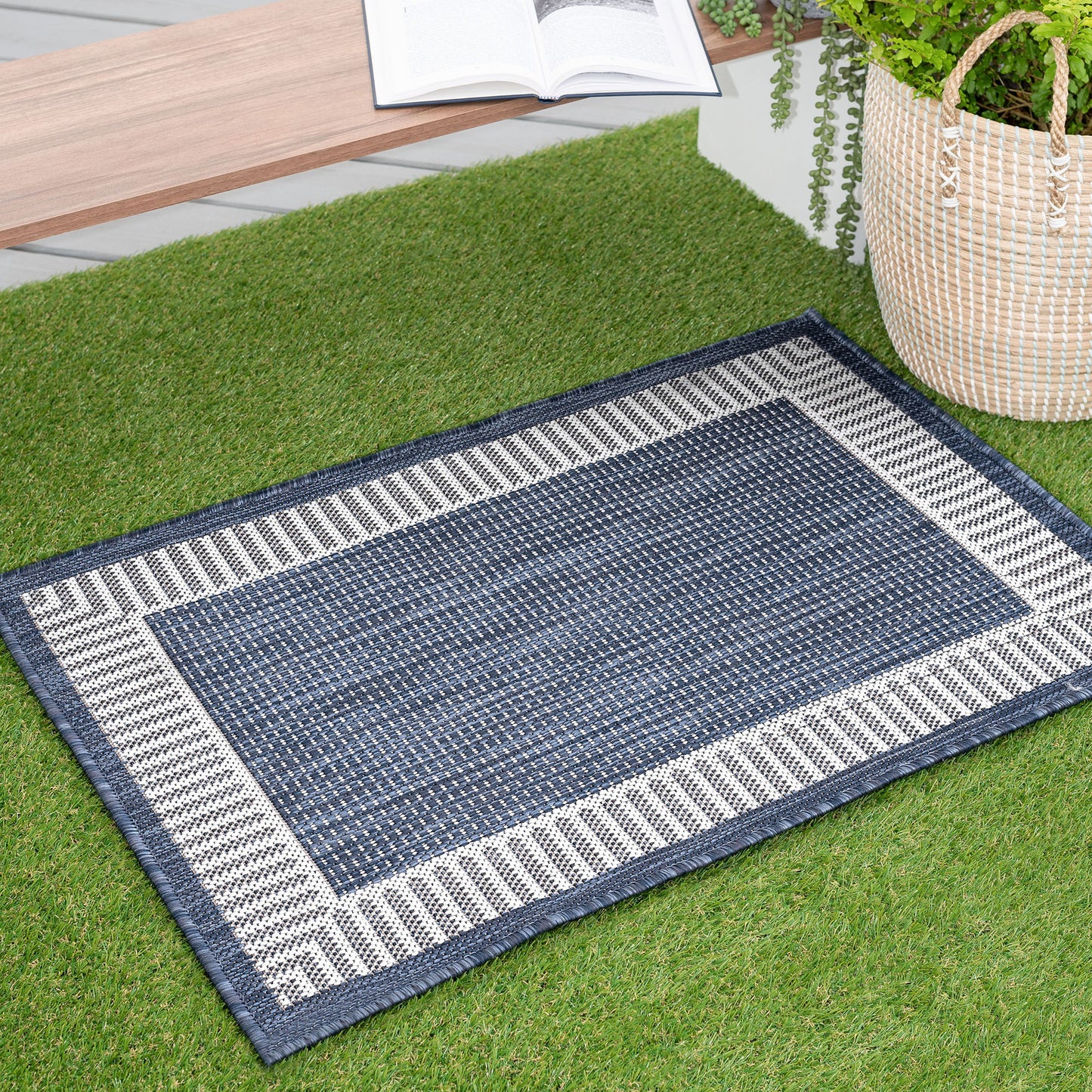 Tayse Striped Border Area Rug ECO11-Elgin Transitional Flat Weave Indoor/Outdoor Polypropylene