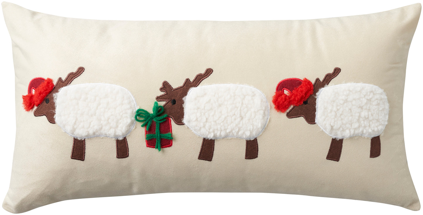 Holiday Pillows L0488 Synthetic Blend Applique Sheep Throw Pillow From Mina Victory By Nourison Rugs