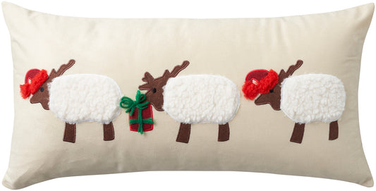 Holiday Pillows L0488 Synthetic Blend Applique Sheep Throw Pillow From Mina Victory By Nourison Rugs