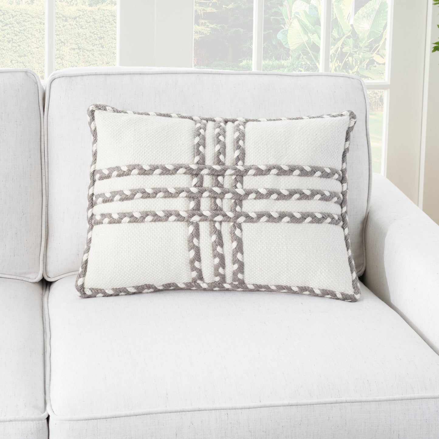 Outdoor Pillows VJ111 Synthetic Blend Criss Cross Braids Throw Pillow From Mina Victory By Nourison Rugs
