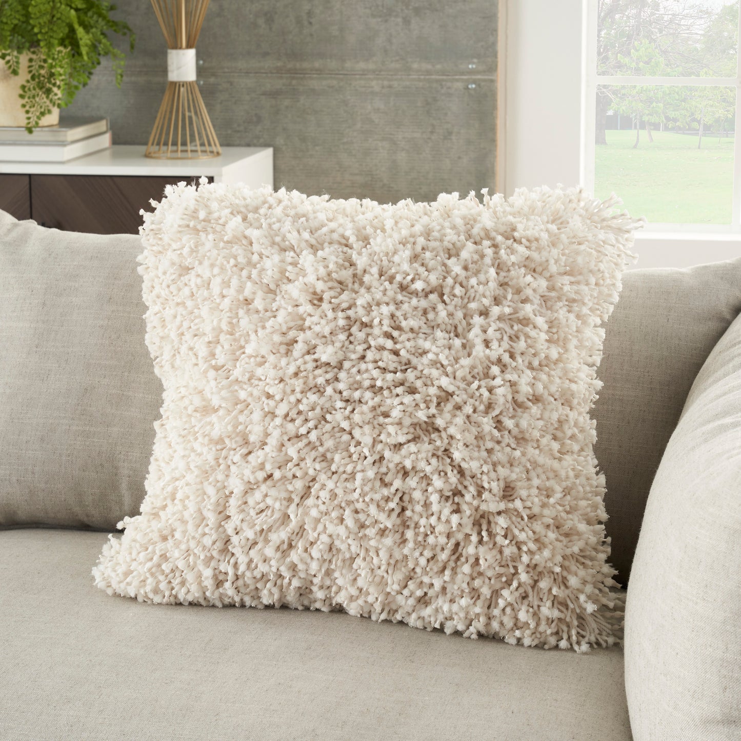 Shag TL050 Synthetic Blend Space Dyed Shag Throw Pillow From Mina Victory By Nourison Rugs