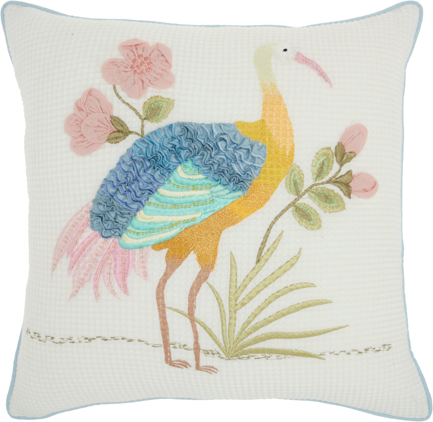 Plush Lines CH342 Cotton Garden Crane Throw Pillow From Mina Victory By Nourison Rugs
