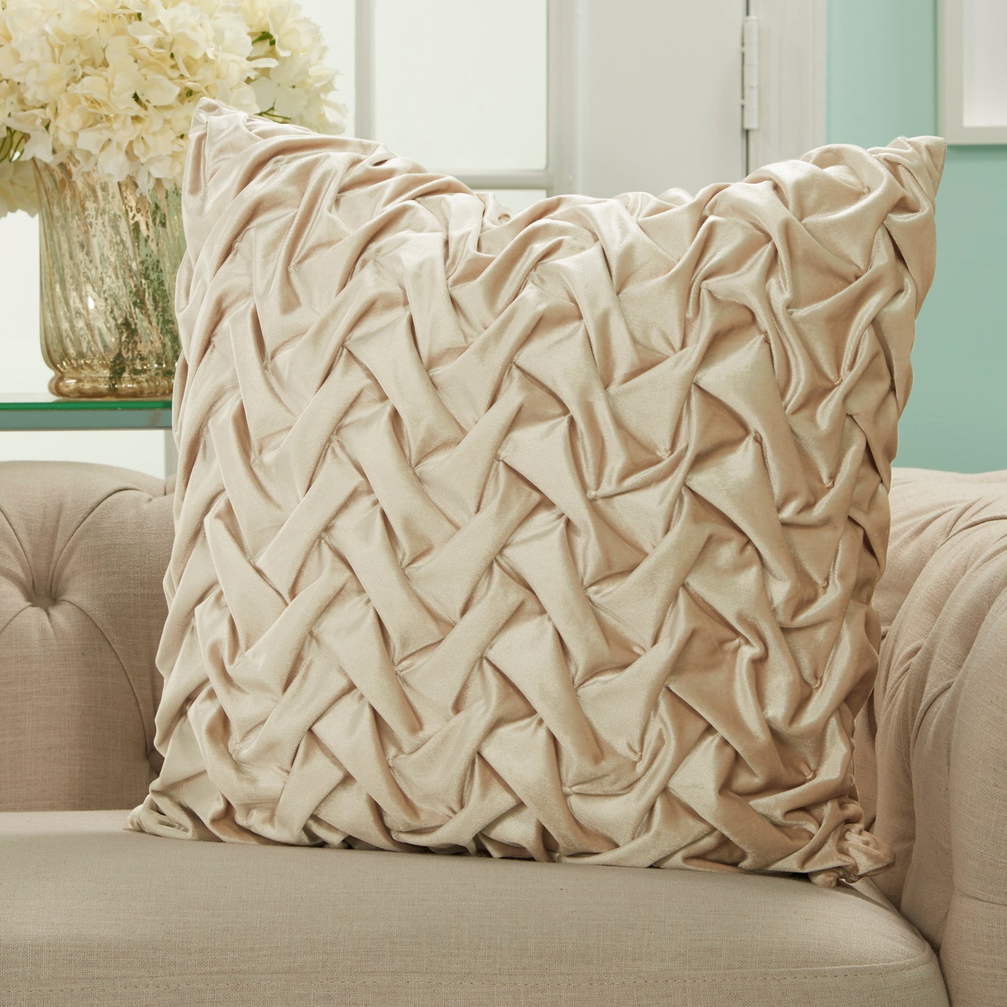 Life Styles L0064 Synthetic Blend Velvet Pleated Waves Throw Pillow From Mina Victory By Nourison Rugs