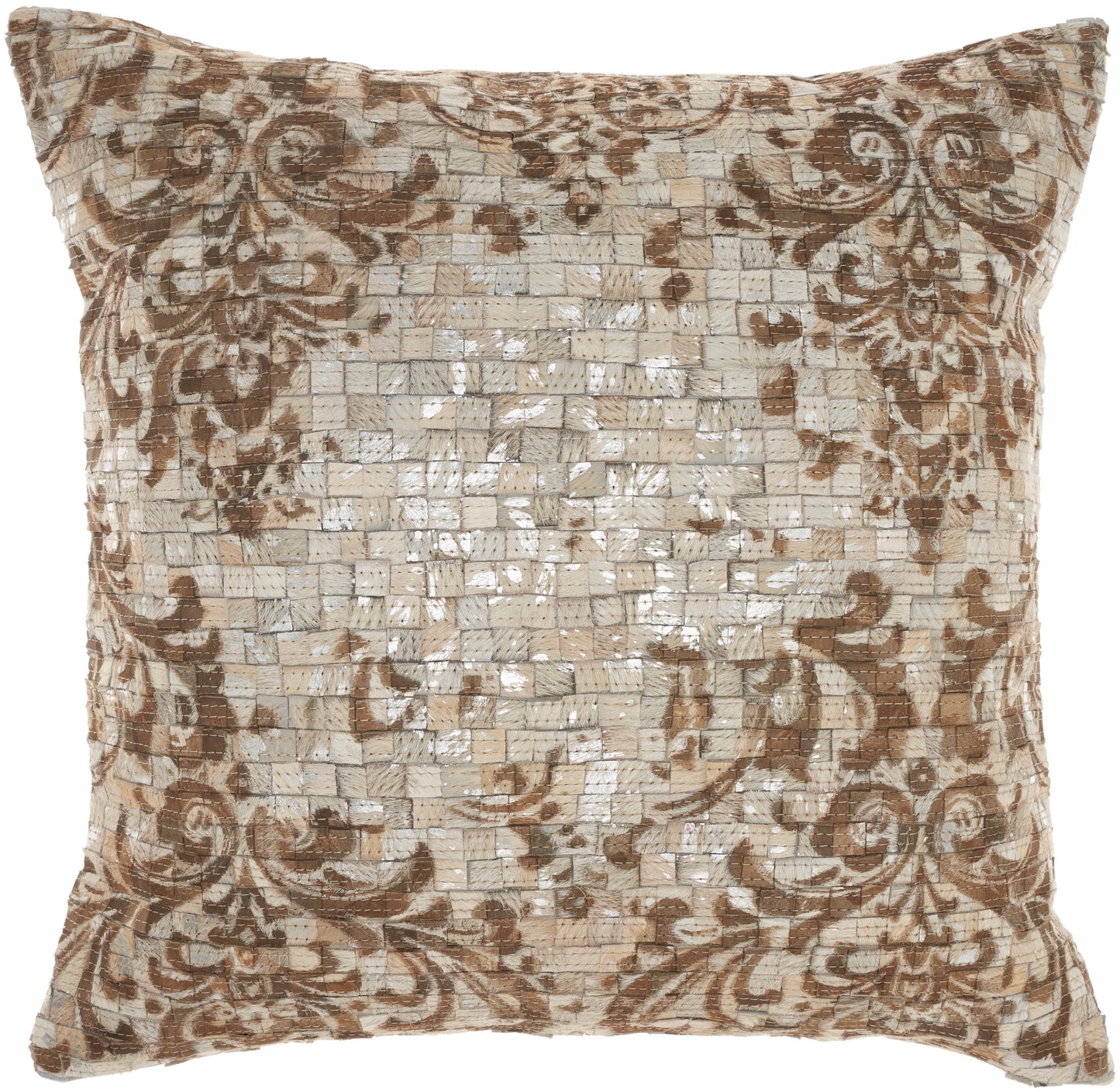 Natural Leather Hide S0101 Leather Laser Cut Met Pcwrk Throw Pillow From Mina Victory By Nourison Rugs