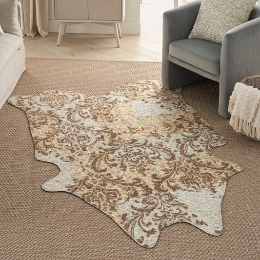 Couture Rug S0084 Leather Damask Hair On Hide Decorative Rug From Mina Victory By Nourison Rugs