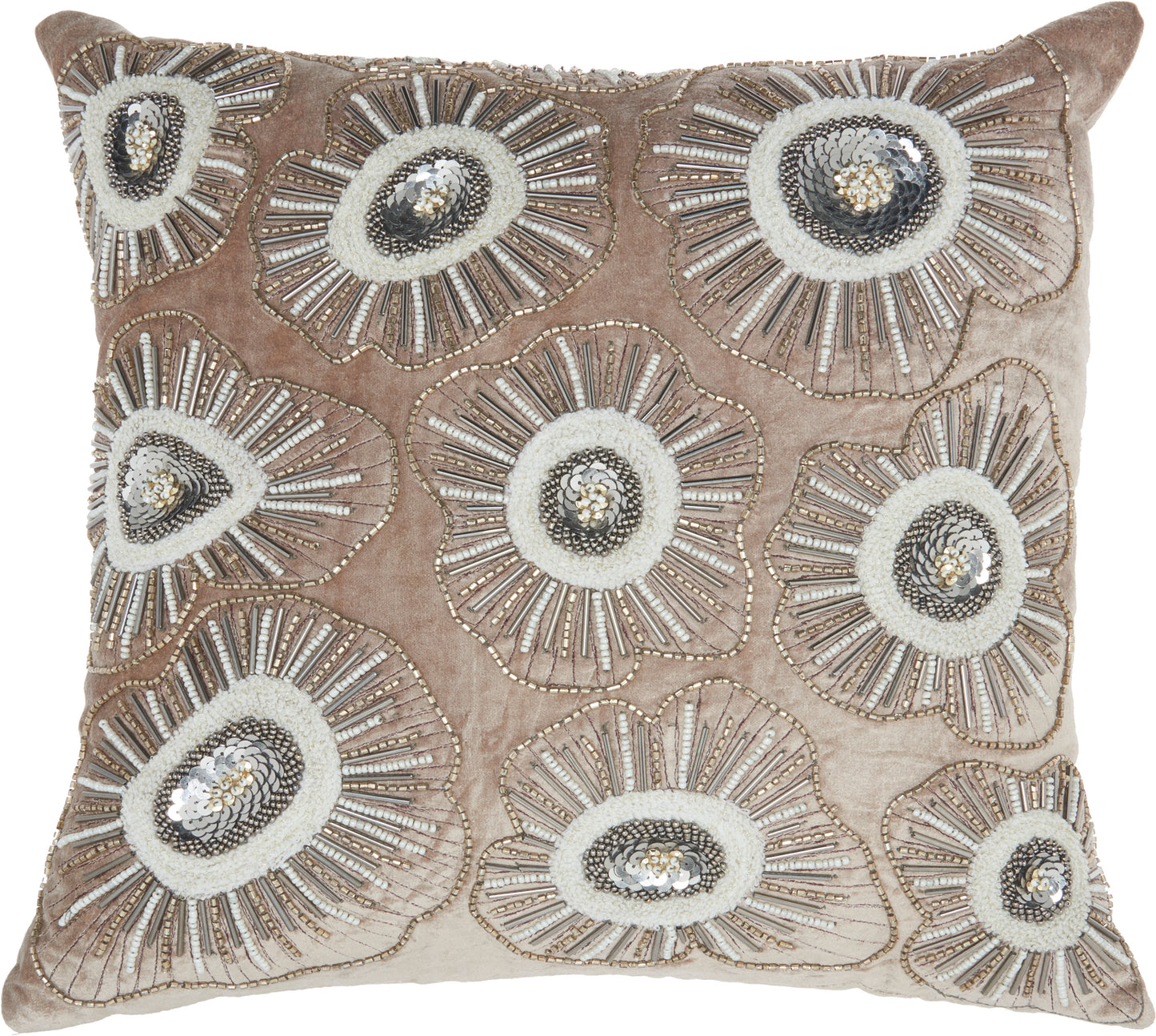 Luminescence E1169 Velvet Beaded Flower Blosso Throw Pillow From Mina Victory By Nourison Rugs
