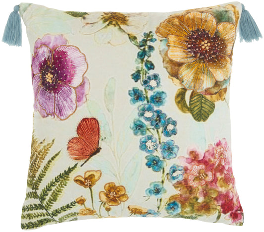 Sofia AZ185 Cotton Emb Floral Garden Throw Pillow From Mina Victory By Nourison Rugs