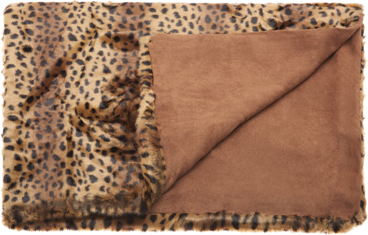 Fur N9371 Synthetic Blend Golden Leopard Throw Blanket From Mina Victory By Nourison Rugs | Throw Blanket