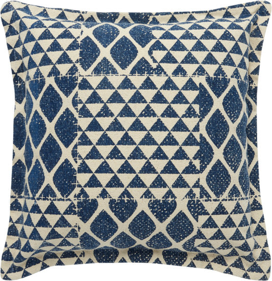 Nourison Rugs Mina Victory Life Styles DL569 Print Triangle Patch Indigo Throw Pillow