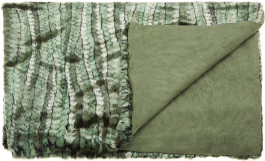 Fur N9551 Synthetic Blend Green Stripe Throw Blanket From Mina Victory By Nourison Rugs