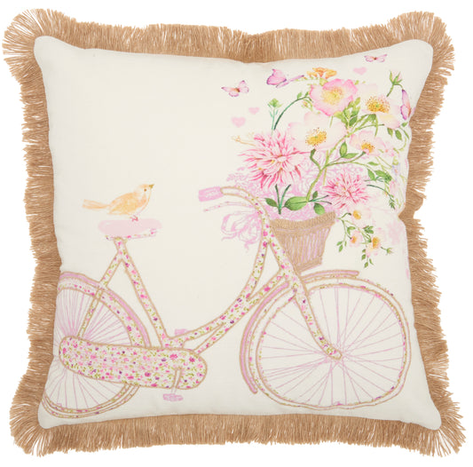 Life Styles HW444 Cotton Bicycle Throw Pillow From Mina Victory By Nourison Rugs