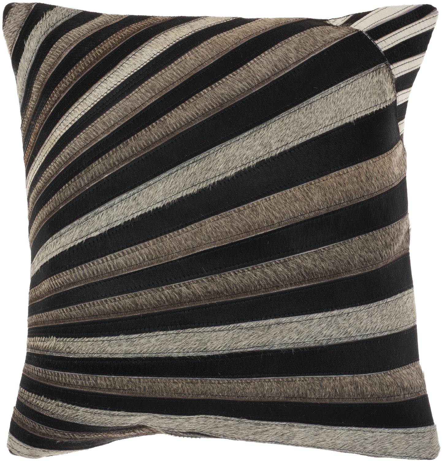 Natural Leather Hide S0091 Leather Diagonal Stripes Throw Pillow From Mina Victory By Nourison Rugs