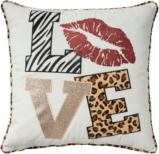 Holiday Pillows L0483 Synthetic Blend Lips Love Leopard Throw Pillow From Mina Victory By Nourison Rugs