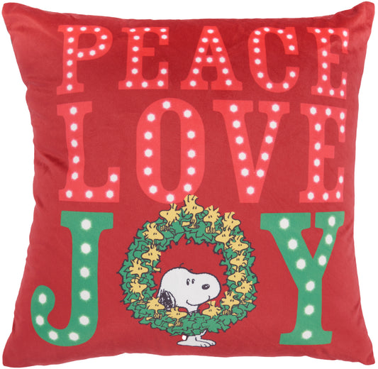 Peanuts Pillows QY998 Synthetic Blend Lt Up Peace Love Joy Throw Pillow From Peanuts By Nourison Rugs