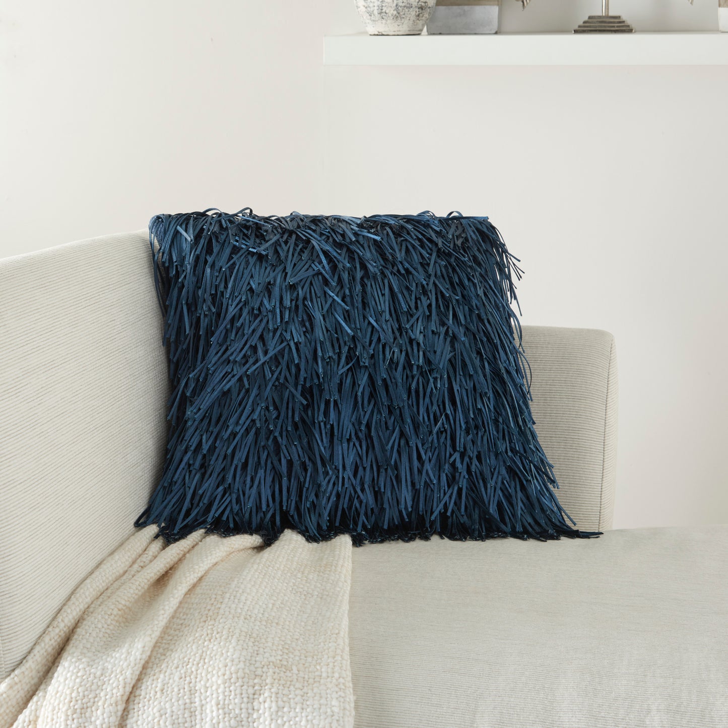 Shag DC017 Synthetic Blend Metallic Ribbon Shag Throw Pillow From Mina Victory By Nourison Rugs