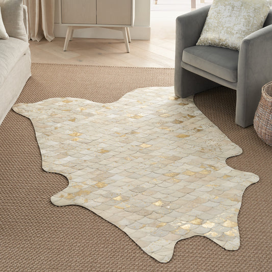 Couture Rug S0012 Leather Scalloped Hair On Lt Decorative Rug From Mina Victory By Nourison Rugs