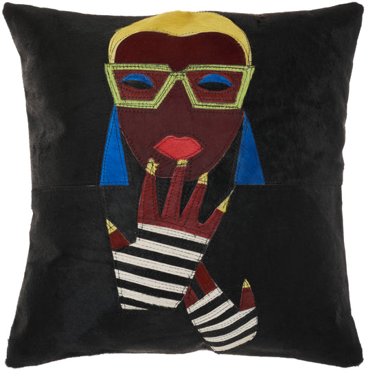 Natural Leather Hide S2280 Leather Art Deco Girl Throw Pillow From Mina Victory By Nourison Rugs