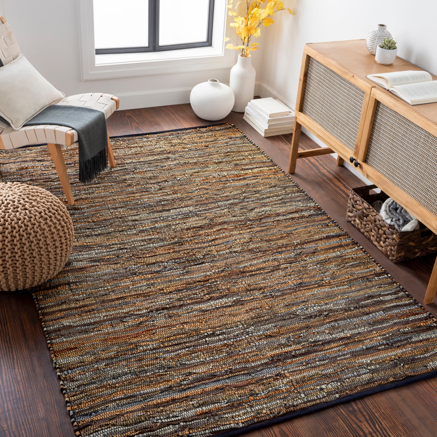 Log Cabin 15989 Hand Woven Leather Indoor Area Rug by Surya Rugs