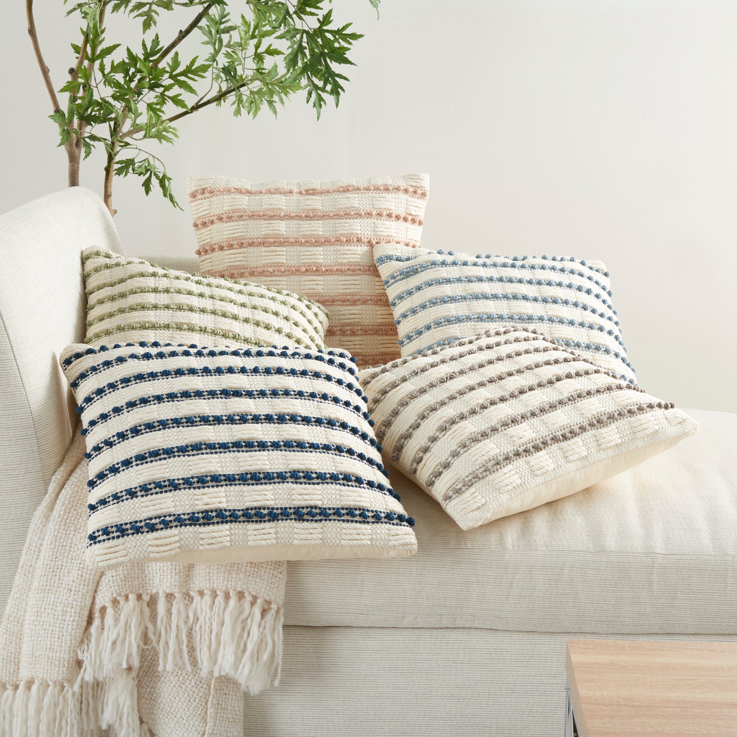 Life Styles GC384 Cotton Woven Lines And Dots Throw Pillow From Mina Victory By Nourison Rugs