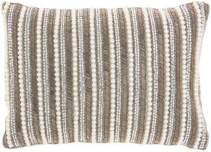 Luminescence Z2014 Synthetic Blend Beaded Vert Stripes Throw Pillow From Mina Victory By Nourison Rugs