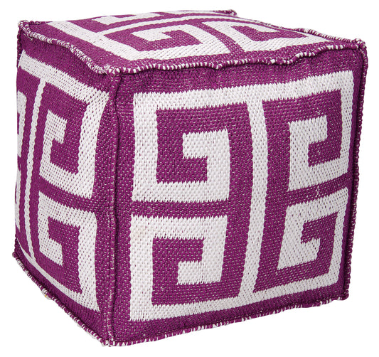 Outdoor Pillows AS555 Synthetic Blend Greek Key Outdoor Pouf From Mina Victory By Nourison Rugs