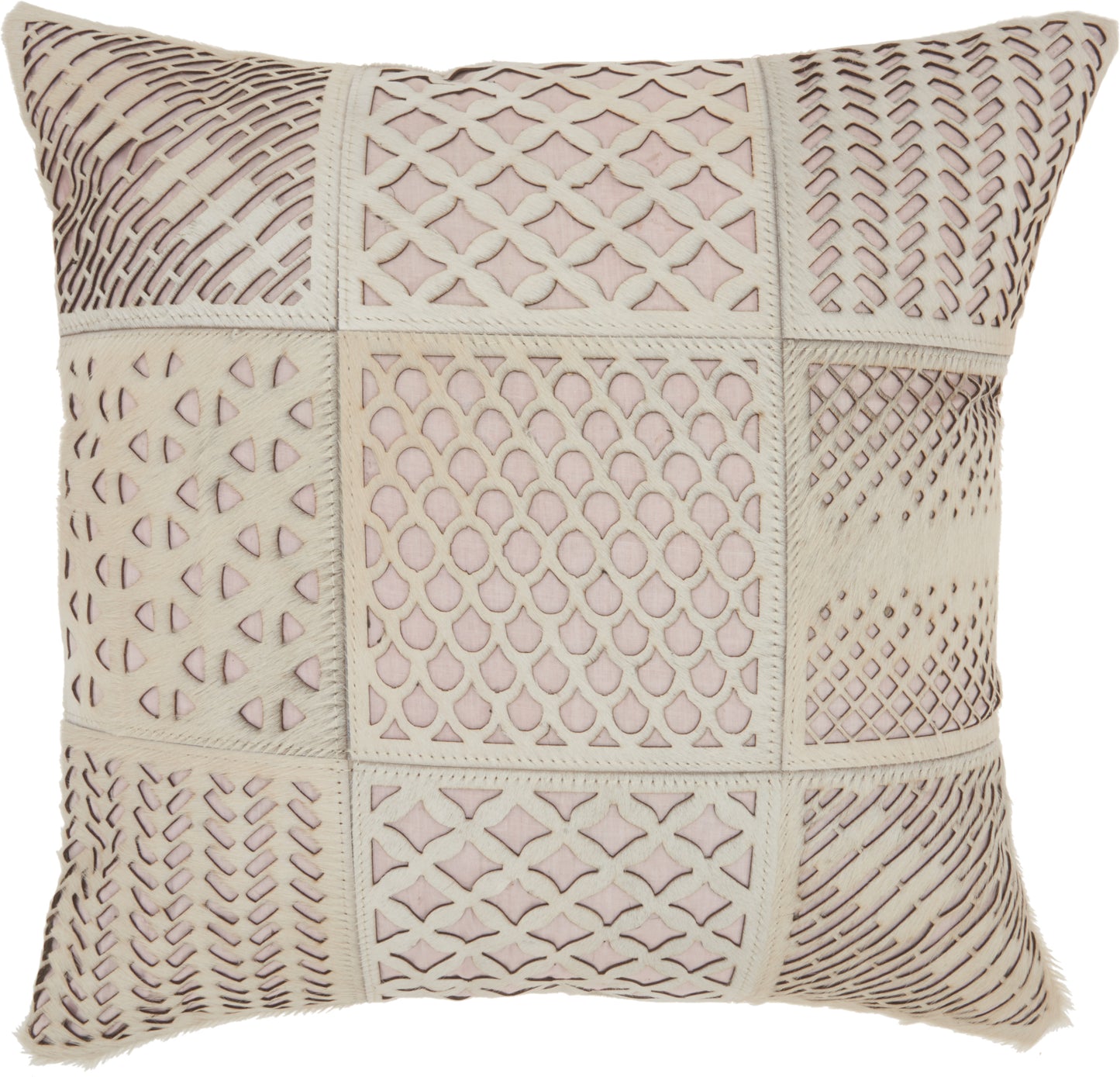Natural Leather Hide S2432 Leather Laser Cut Tiles Throw Pillow From Mina Victory By Nourison Rugs