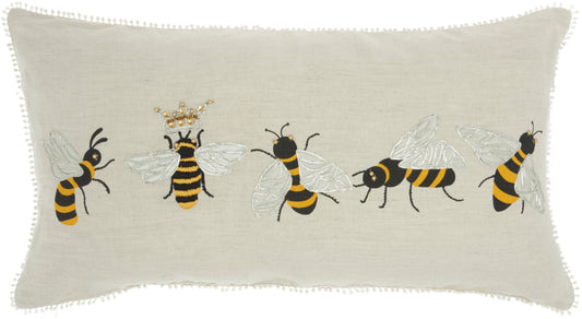 Plush Lines CH344 Cotton Queen Bee 5 Bees Throw Pillow From Mina Victory By Nourison Rugs