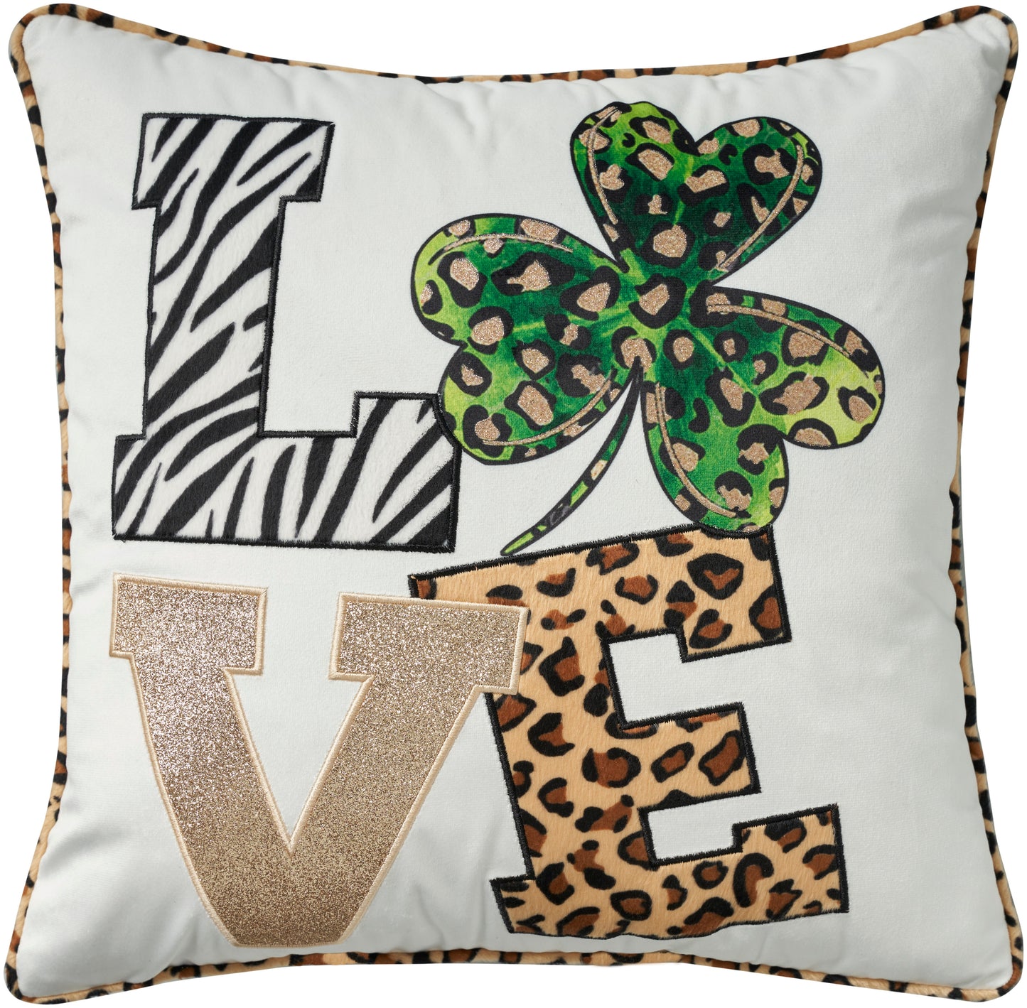 Holiday Pillows L0485 Synthetic Blend Shamrock Love Leopar Throw Pillow From Mina Victory By Nourison Rugs