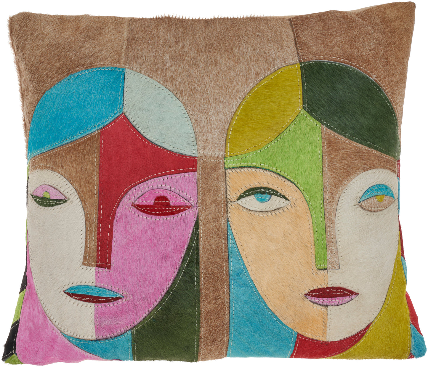 Natural Leather Hide S0103 Leather Symmetrical Faces Throw Pillow From Mina Victory By Nourison Rugs