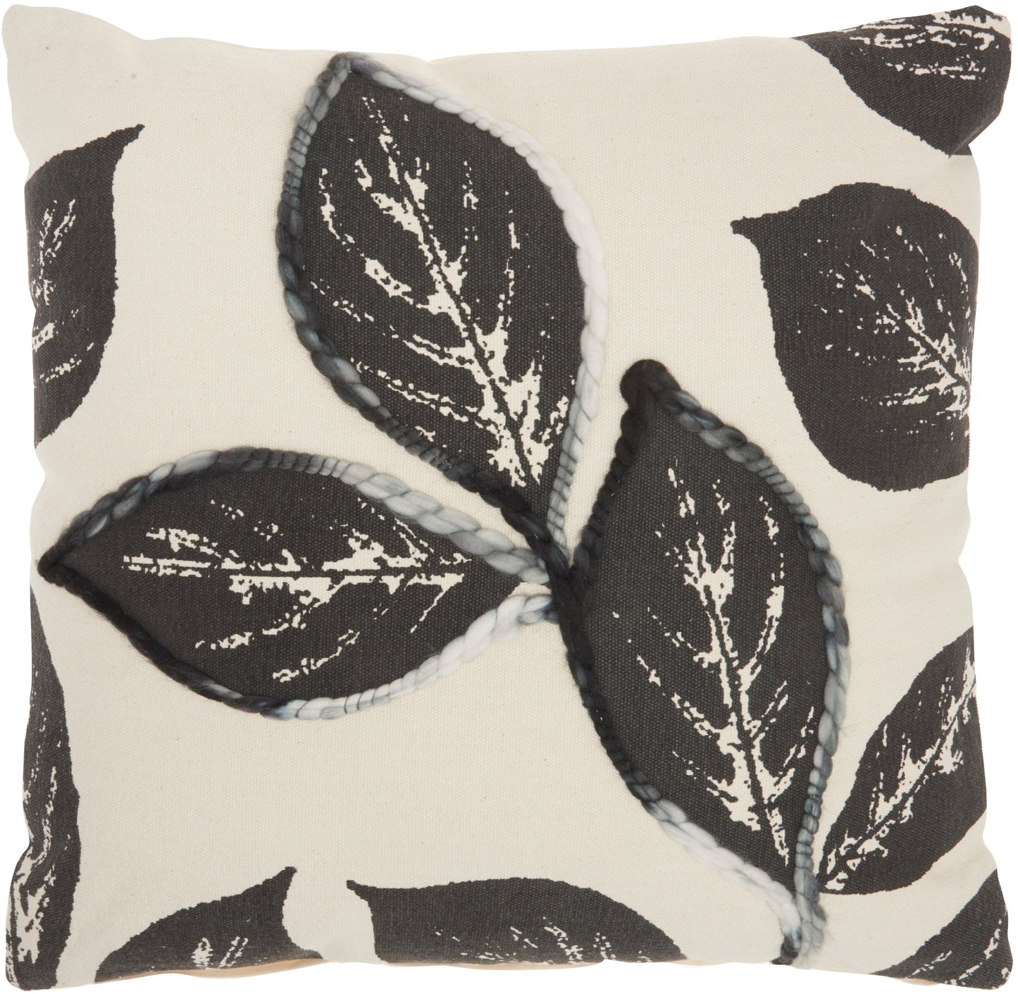Life Styles SH031 Cotton Embroidered Leaves Throw Pillow From Mina Victory By Nourison Rugs
