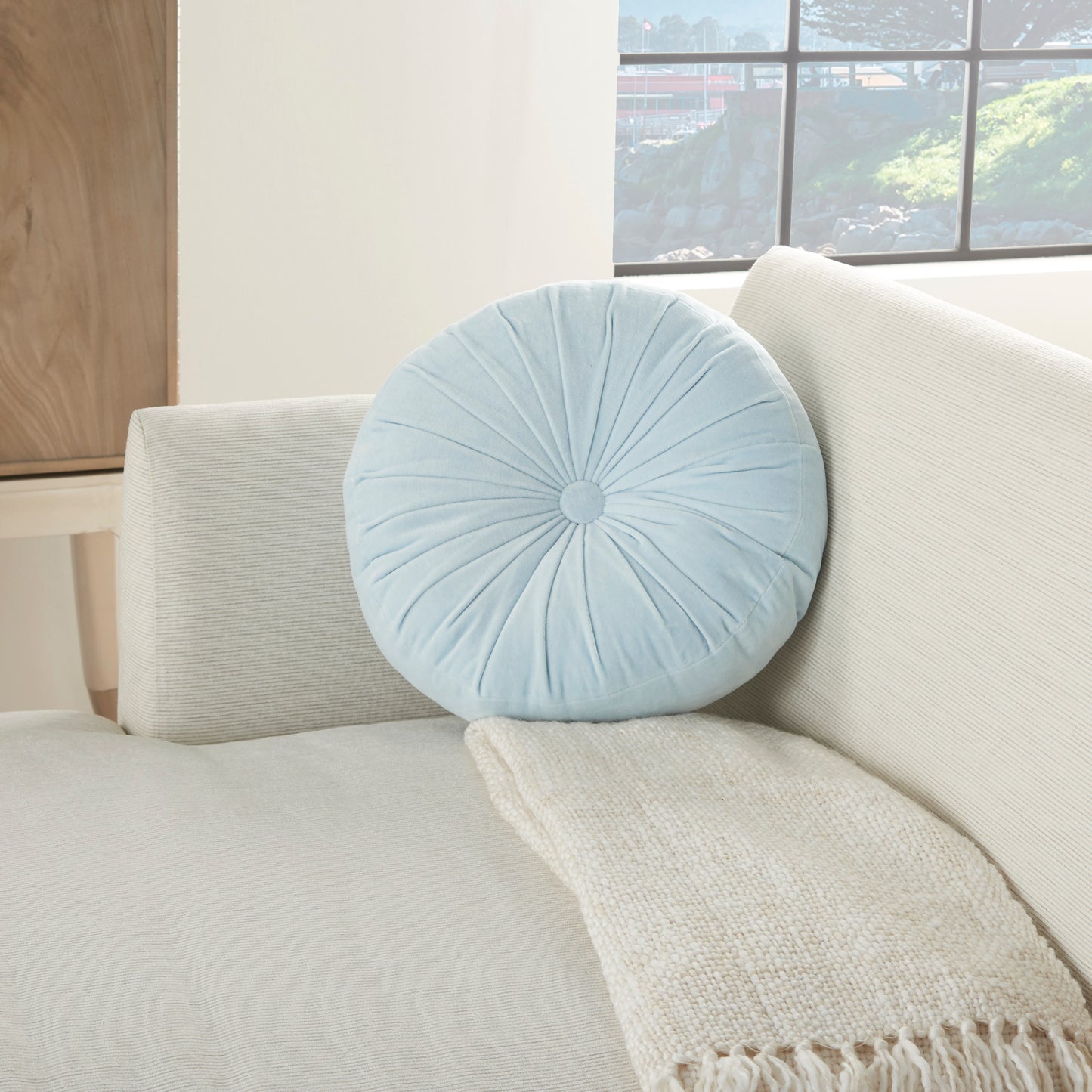 Sofia RC190 Cotton Round Ruched Velvet Throw Pillow From Mina Victory By Nourison Rugs