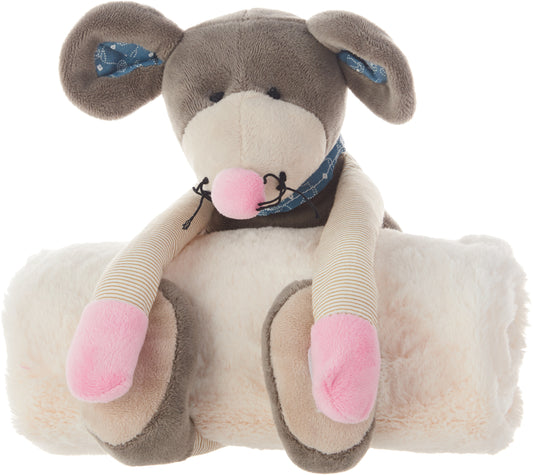 Plush Lines N0605 Synthetic Blend Stuffed Mouse Plush with Blanket Pluh Animal From Mina Victory By Nourison Rugs