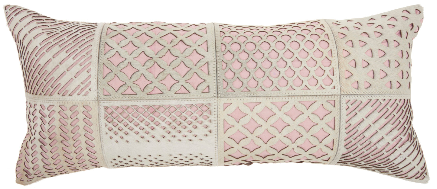 Natural Leather Hide S2432 Leather Laser Cut Tiles Throw Pillow From Mina Victory By Nourison Rugs