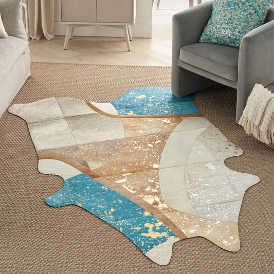 Couture Rug S0033 Leather Patchwork Hair On Lt Decorative Rug From Mina Victory By Nourison Rugs