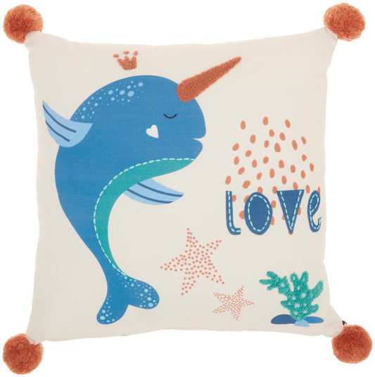 Plush lines CR895 Cotton Unicorn Whale Throw Pillow From Mina Victory By Nourison Rugs